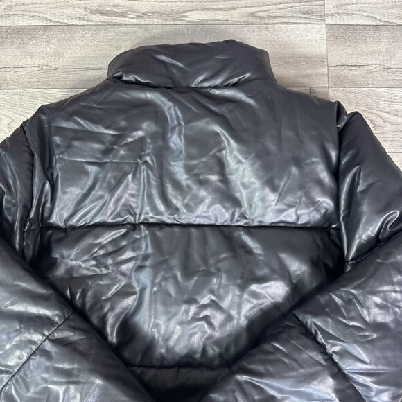 Old Navy Snap Front Faux Leather Puffer Jacket Coat Black sz S - Picture 7 of 7